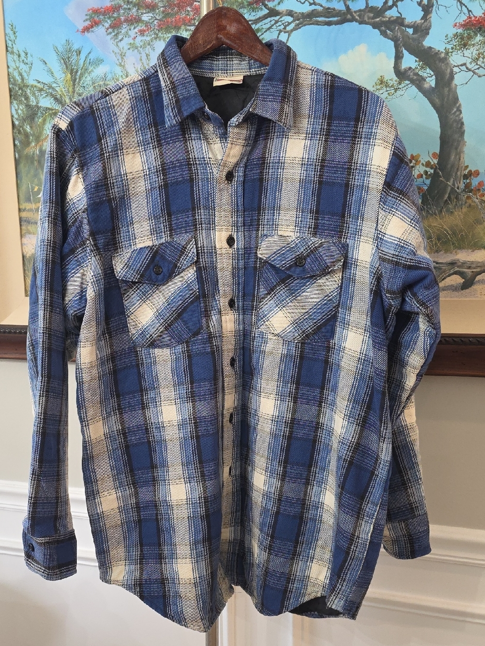 Field & Stream Blue and White Plaid Button-Down Shirt/Jacket